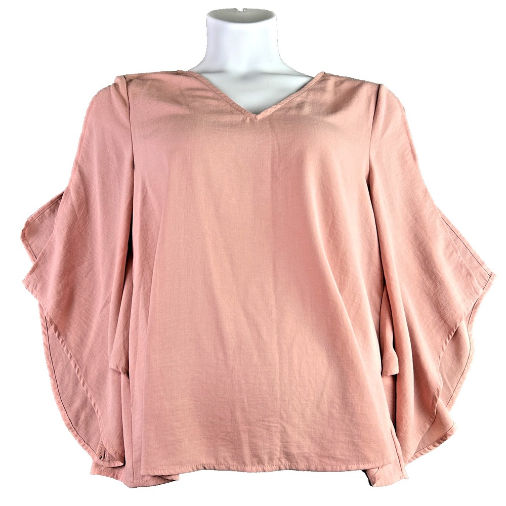 Doe‎ & Rae M Dusty Pink Slit Sleeve Blouse Top Bow Back Boxy Fairy Boho Casual